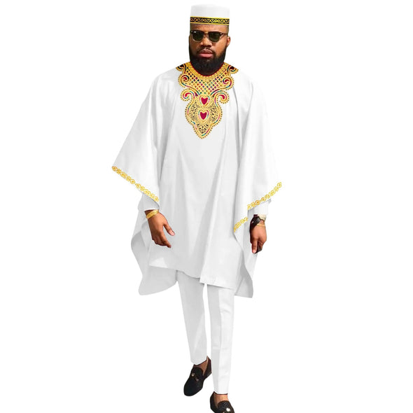100%cotton african clothing for men dashiki cotton africa clothing for men africa traditional wear for men ( top+pant+hats)