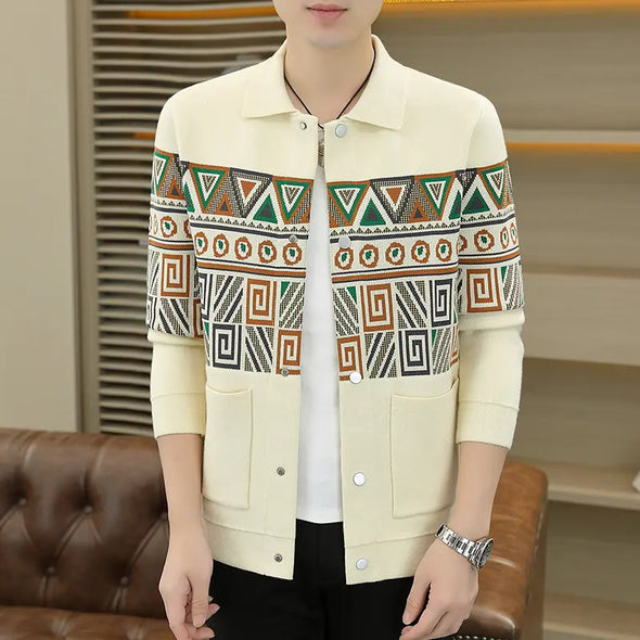 New Autumn Men's Luxury Knitted Sweater Jacket Personality Fashion Jacquard Sweater Men's Coats
