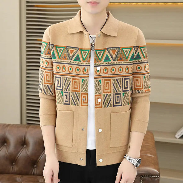 New Autumn Men's Luxury Knitted Sweater Jacket Personality Fashion Jacquard Sweater Men's Coats