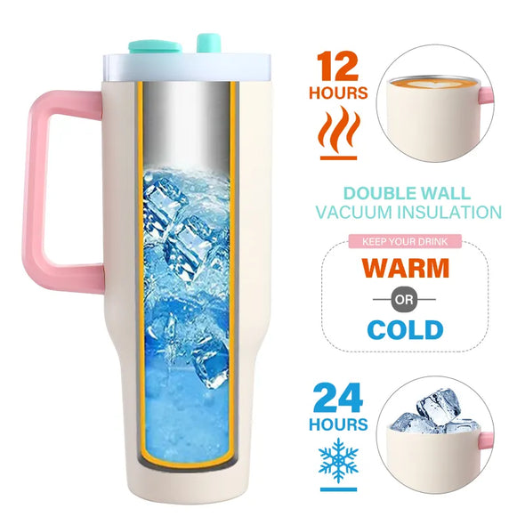 BPA free Double Wall Vacuum Cups With Logo Custom Logo Printed Flask Mugs 40Oz Tumbler With Handle