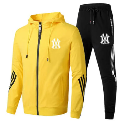 2025 Men's Casual Sports Suit Velour Hooded Sweatshirt with Slim Fit Striped Splicing New for Spring Autumn