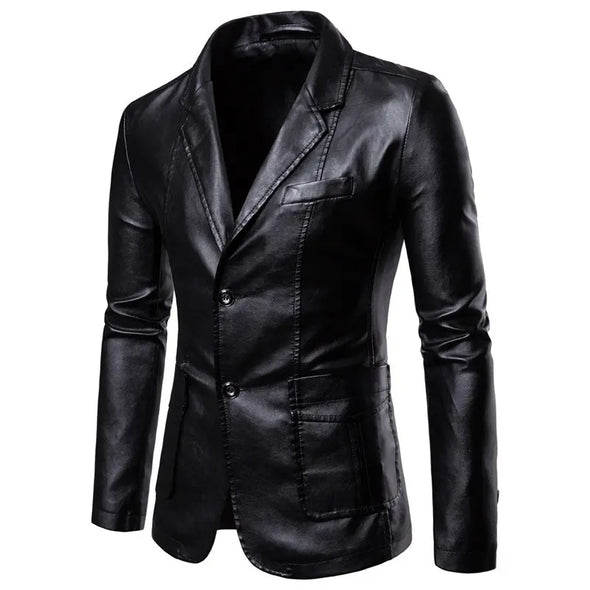 2024 Men's Male Slim-fit Casual Small Men's Lapel Buttons Gentleman Suit Leather Jacket