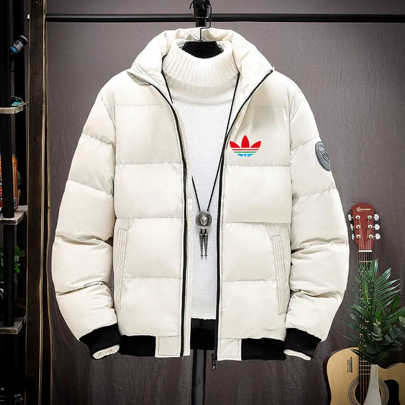 Men's retro bomber jacket lightweight winter white black detail zipper closure jacket