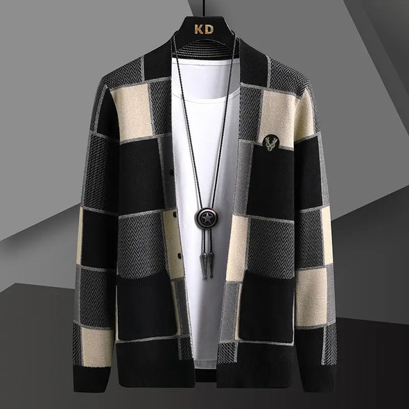 2025 New Blue Khaki Fashion Cardigan Jacket Casual Knitted Sweater for Men