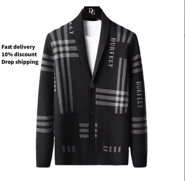 2025 Winter High Quality Fashion Men's Jacquard Knit Sweaters Korean Cardigan Sweater