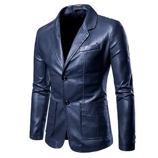 2024 Men's Male Slim-fit Casual Small Men's Lapel Buttons Gentleman Suit Leather Jacket