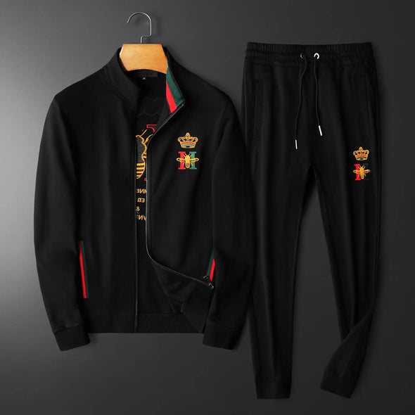 embroidered men's Fleece set men's Fleece jacket 2-piece set