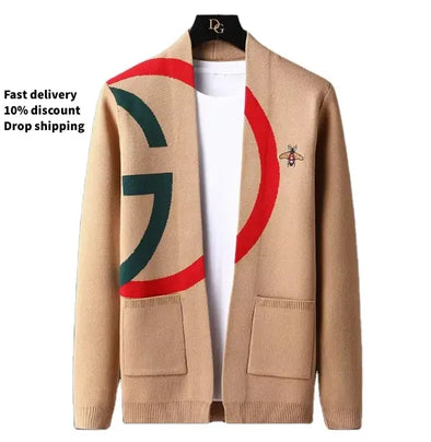New Men's Long Sleeved Knitted Coat Korean Version of the Casual Fashion Trend Cardigan Sweater