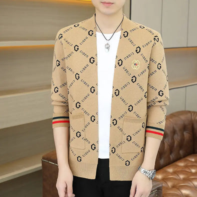 Autumn and Winter New Striped Cardigan Sweater Knitted Long Sleeve Trendy Jacket for Men
