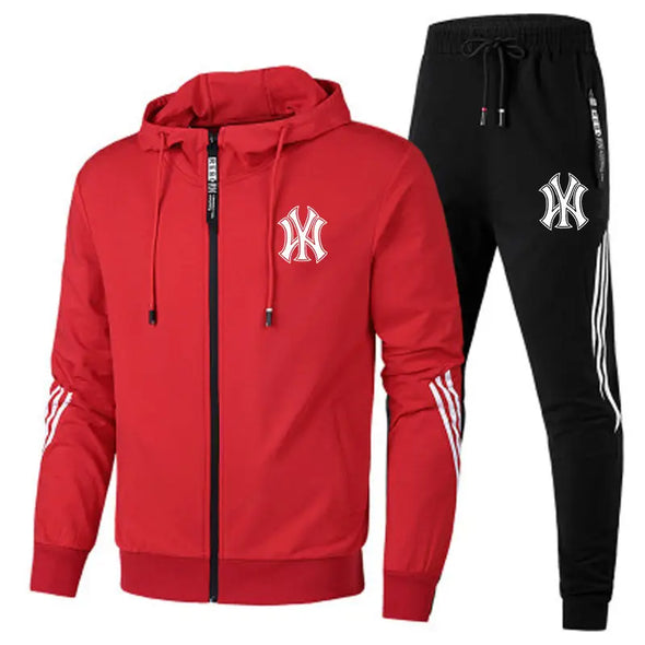 2025 Men's Casual Sports Suit Velour Hooded Sweatshirt with Slim Fit Striped Splicing New for Spring Autumn