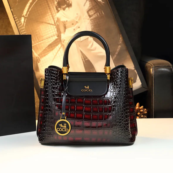 2025 New Crocodile Pattern Luxury Handbag High Quality Crossbody Bag Fashionable Middle aged Mom Bag Boston Pillow Women's Bag