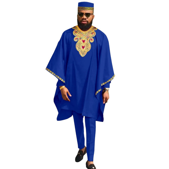 100%cotton african clothing for men dashiki cotton africa clothing for men africa traditional wear for men ( top+pant+hats)