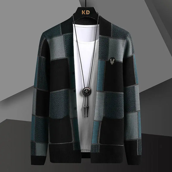 2025 New Blue Khaki Fashion Cardigan Jacket Casual Knitted Sweater for Men