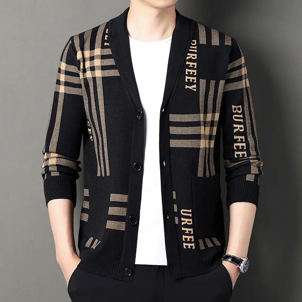 2025 Winter High Quality Fashion Men's Jacquard Knit Sweaters Korean Cardigan Sweater