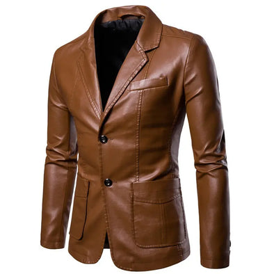 2024 Men's Male Slim-fit Casual Small Men's Lapel Buttons Gentleman Suit Leather Jacket