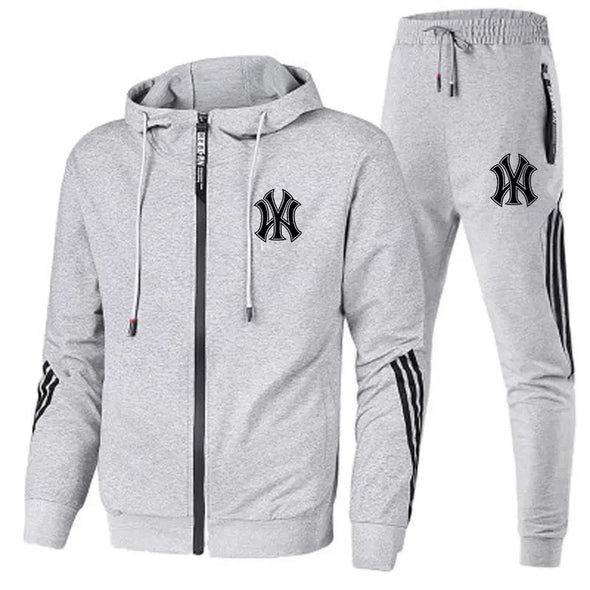 2025 Men's Casual Sports Suit Velour Hooded Sweatshirt with Slim Fit Striped Splicing New for Spring Autumn