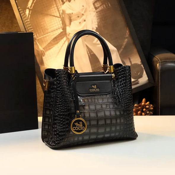 2025 New Crocodile Pattern Luxury Handbag High Quality Crossbody Bag Fashionable Middle aged Mom Bag Boston Pillow Women's Bag