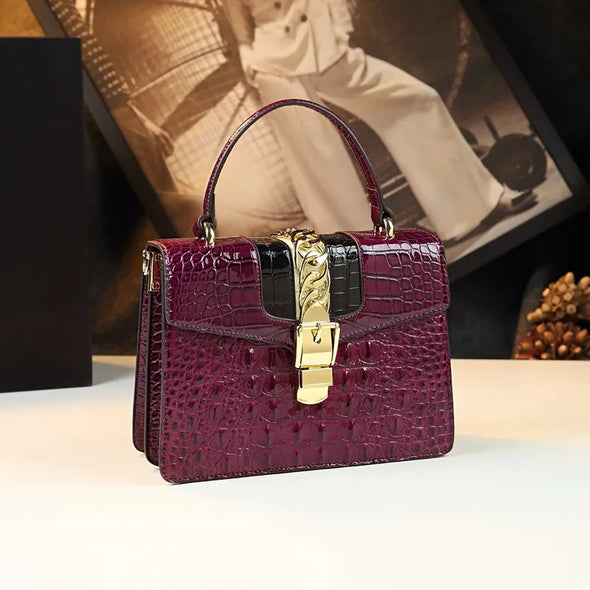 2025 New Crocodile Pattern Luxury Handbag High Quality Crossbody Bag Fashionable Middle aged Mom Bag Boston Pillow Women's Bag