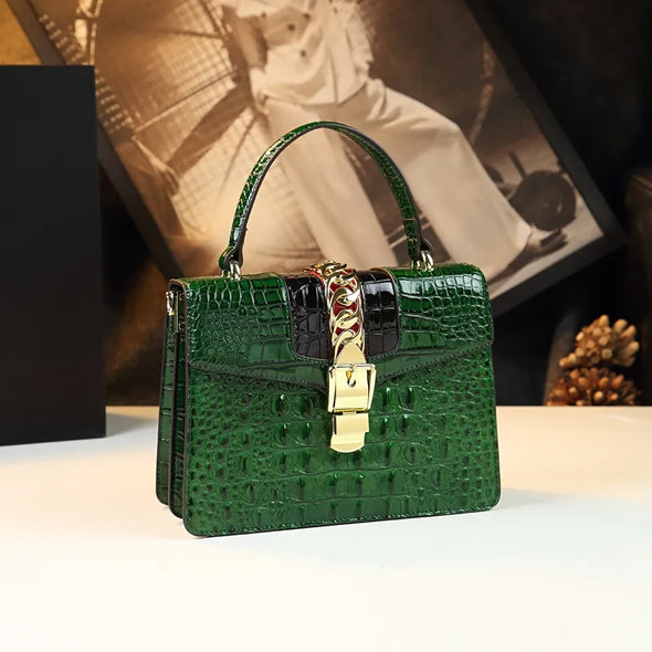 2025 New Crocodile Pattern Luxury Handbag High Quality Crossbody Bag Fashionable Middle aged Mom Bag Boston Pillow Women's Bag