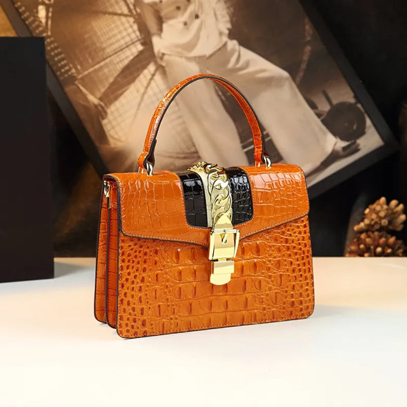 2025 New Crocodile Pattern Luxury Handbag High Quality Crossbody Bag Fashionable Middle aged Mom Bag Boston Pillow Women's Bag