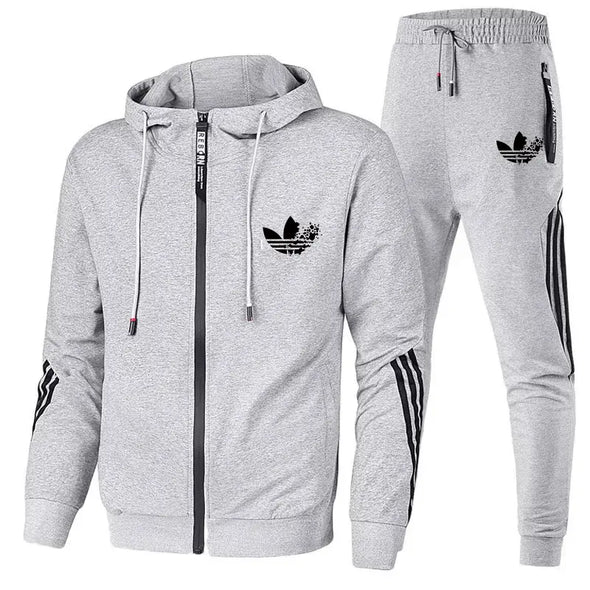 Cross border new spring and autumn men's hooded zipper set, fashionable men's and women's sports set, two-piece se