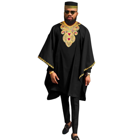 100%cotton african clothing for men dashiki cotton africa clothing for men africa traditional wear for men ( top+pant+hats)