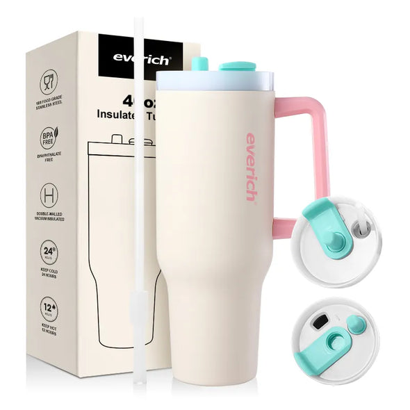 BPA free Double Wall Vacuum Cups With Logo Custom Logo Printed Flask Mugs 40Oz Tumbler With Handle