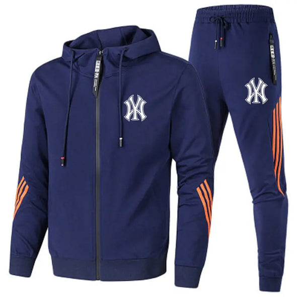 2025 Men's Casual Sports Suit Velour Hooded Sweatshirt with Slim Fit Striped Splicing New for Spring Autumn