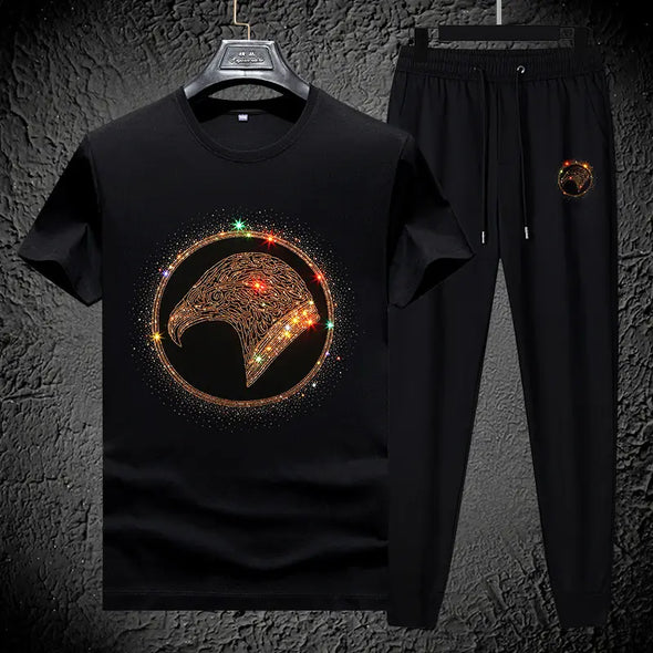 Luxury High Quality Two Piece Sets for Men Fashion Casual Hot Diamond Jewelry Short Sleeve Set