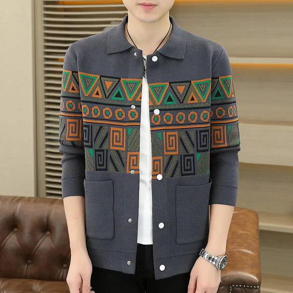 New Autumn Men's Luxury Knitted Sweater Jacket Personality Fashion Jacquard Sweater Men's Coats