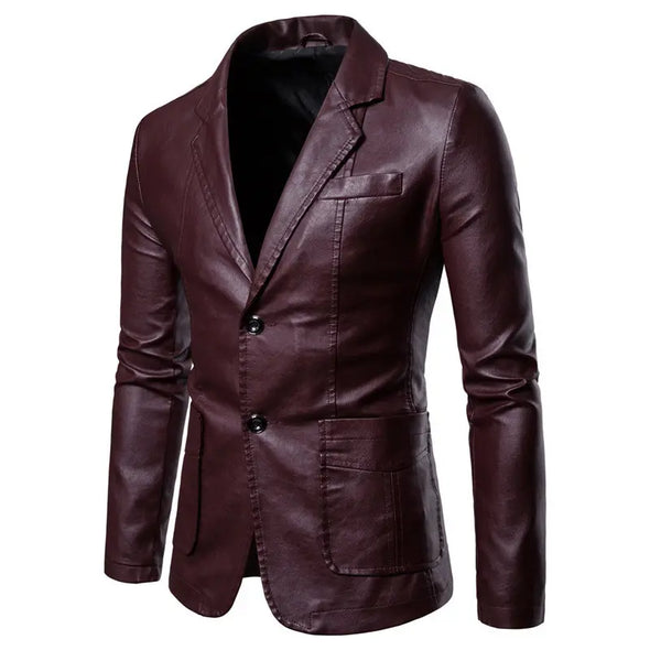 2024 Men's Male Slim-fit Casual Small Men's Lapel Buttons Gentleman Suit Leather Jacket
