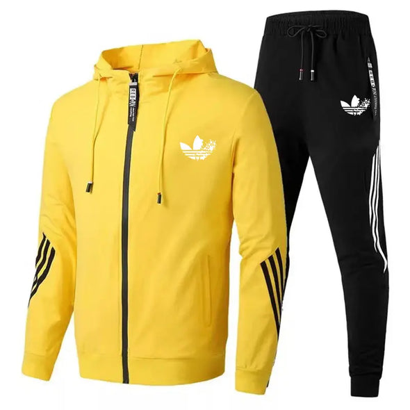 Cross border new spring and autumn men's hooded zipper set, fashionable men's and women's sports set, two-piece se
