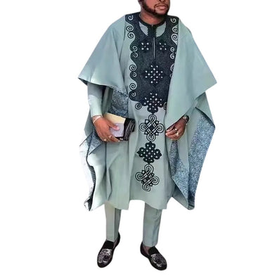 2024 Latest Dashiki African men clothes design Agbada 3 pieces sets embroidered clothing for party long sleeve shirt&pants suit
