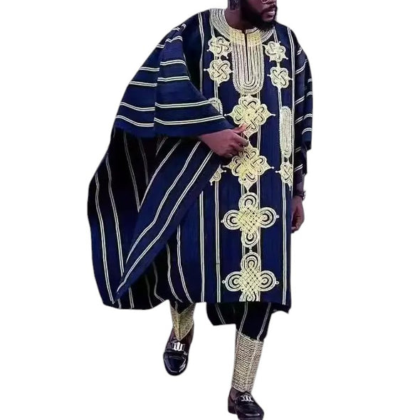 2024 Latest Dashiki African men clothes design Agbada 3 pieces sets embroidered clothing for party long sleeve shirt&pants suit