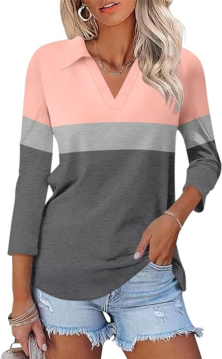 Women's 3/4 Sleeves V Neck Polo Shirts Casual Summer Tops