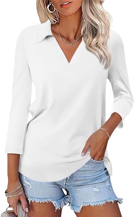 Women's 3/4 Sleeves V Neck Polo Shirts Casual Summer Tops