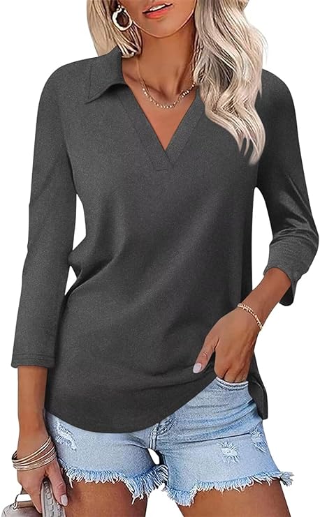 Women's 3/4 Sleeves V Neck Polo Shirts Casual Summer Tops