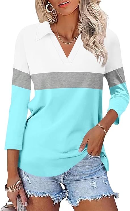 Women's 3/4 Sleeves V Neck Polo Shirts Casual Summer Tops