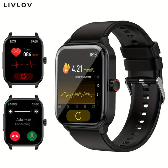 ECG PPG Smart Watch With HRV / Blood Glucose/ Heart Rate/ SPO2/ Blood Pressure/ Temp/ Sleep/ Pressure Monitor, SmartWatch (Answer/Make Calls) For Android/iOS Phones, Smart Sport Watch With Sports Modes