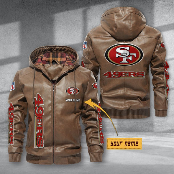 San Francisco 49ers Hooded Leather Jacket Football Leather Jacket