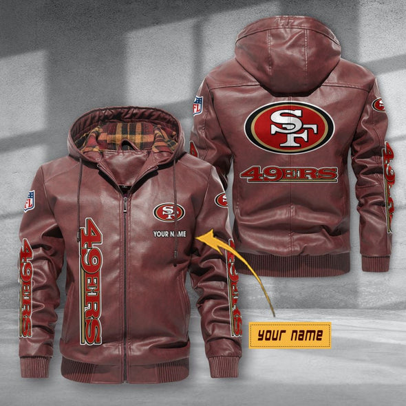 San Francisco 49ers Hooded Leather Jacket Football Leather Jacket