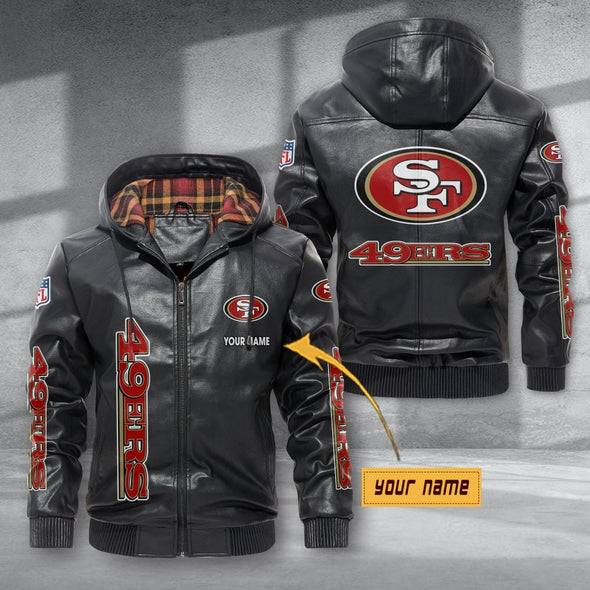 San Francisco 49ers Hooded Leather Jacket Football Leather Jacket