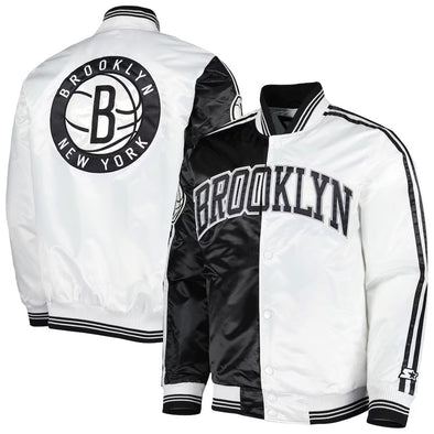 Brooklyn Nets Starter Fast Break Satin Full-Snap Jacket - Black/White