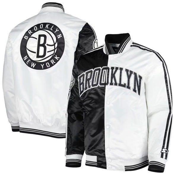 Brooklyn Nets Starter Fast Break Satin Full-Snap Jacket - Black/White