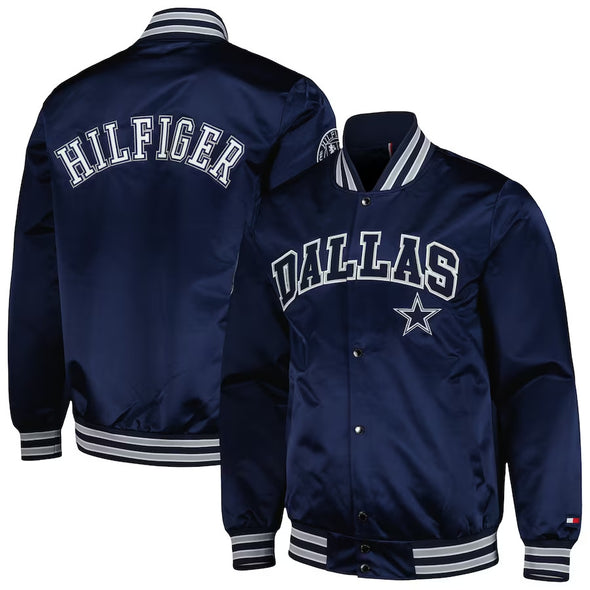 Dallas Cowboys Tommy Hilfiger Elliot Varsity Satin Full-Snap Jacket - Navy