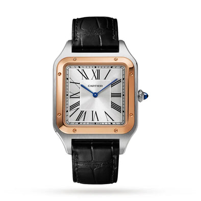Cartier Santos-Dumont Watch Extra-large Model, Hand-Wound Mechanical Movement, Rose Gold, Steel, Leather watch