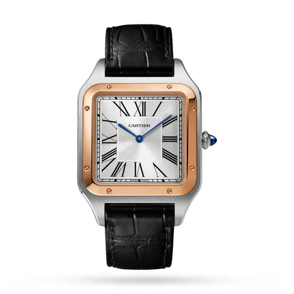 Cartier Santos-Dumont Watch Extra-large Model, Hand-Wound Mechanical Movement, Rose Gold, Steel, Leather watch