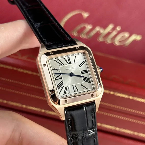 Cartier Santos-Dumont watch XL model, rose gold, leather strap watch
