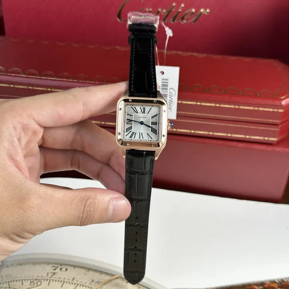 Cartier Santos-Dumont watch XL model, rose gold, leather strap watch