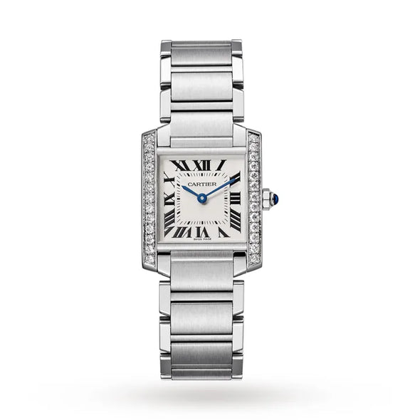 Cartier Tank Franaise Watch Medium Model, Quartz Movement, Steel, Diamonds